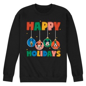 Men's - Disney - Mickey And Friends Happy Holidays Ornaments Graphic Fleece Sweatshirt - 1 of 4