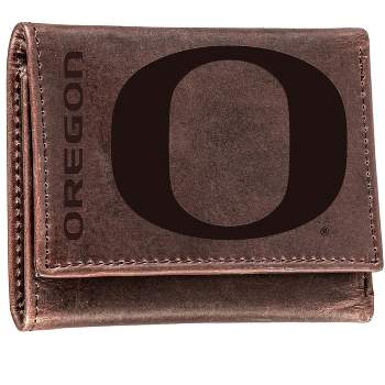 Evergreen NCAA Oregon Ducks Brown Leather Trifold Wallet Officially Licensed with Gift Box