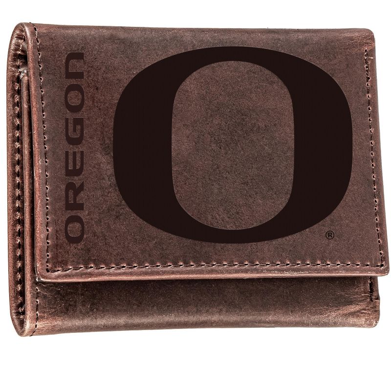Evergreen NCAA Oregon Ducks Brown Leather Trifold Wallet Officially Licensed with Gift Box, 1 of 2