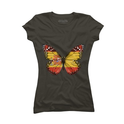 Junior's Design By Humans Butterfly Flag Of Spain By GiftsIdeas T-Shirt