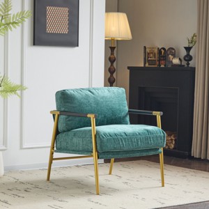 Modern Upholstered Accent Chair with Metal Frame and Wood Armrests for Living Room or Office-Cuddlewood - 1 of 4