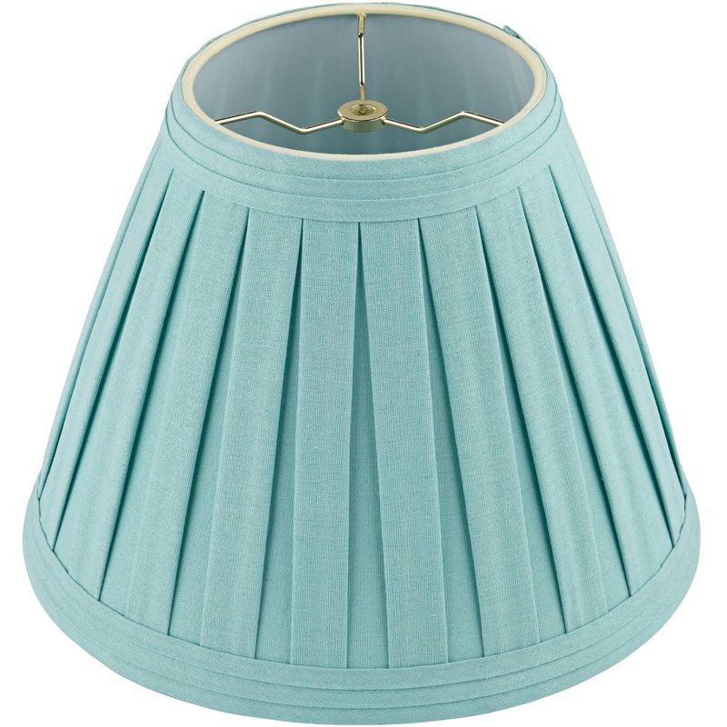 Springcrest Turquoise Linen Box Pleat Medium Empire Lamp Shade 7" Top x 14" Bottom x 11" Slant x 11" High (Spider) Replacement with Harp and Finial, 5 of 8