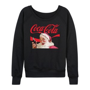 Women's - Coca-Cola - Santa Closeup Coca Cola Logo Lightweight French Terry Wide Neck Long Sleeve Graphic Shirt - 1 of 4