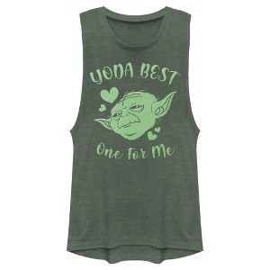 Juniors Womens Star Wars Valentine's Day Yoda Best One for Me Festival Muscle Tee - 1 of 4