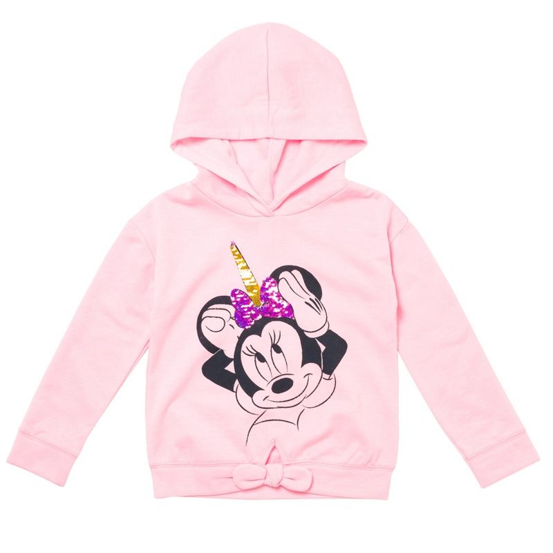 Disney Minnie Mouse Girls Sequin Pullover Fleece Hoodie Leggings Outfit Set Toddler to Big Kid, 2 of 8