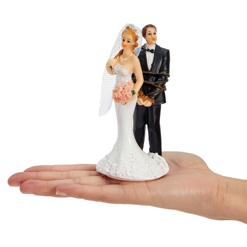 Juvale Funny Wedding Cake Topper, Bride Tied Up Groom Couple Figurine Decorations (2.6 x 4.6 x 2.3 In), 4 of 10