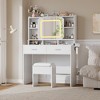 GustoWave Vanity Desk with Sliding Mirror, Makeup Desk and Stool with Lights in 3 Colors, Girls Vanity Table with Charging Station - 2 of 4