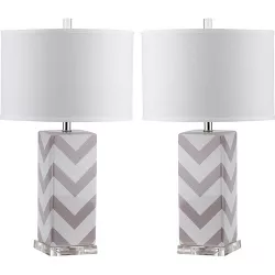 (Set of 2) 27" Chevron Stripe Table Lamp Gray (Includes CFL Light Bulb) - Safavieh