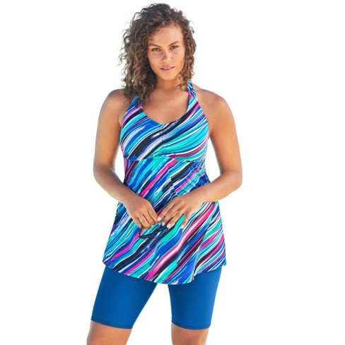 Swim 365 Women's Plus Size Split-neck Short Sleeve Swim Tee With