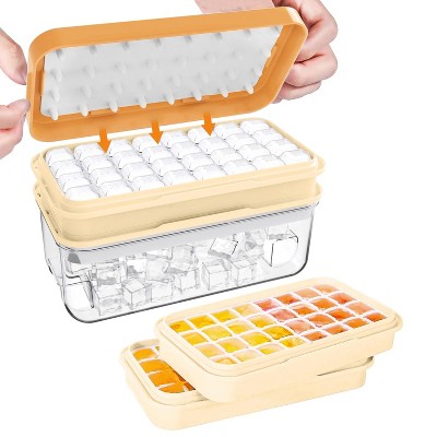 LunaLulinlk Freezer Ice Tray with Lid, Makes 64 Ice Cubes, Includes 2 Ice Trays, Ice Box, Ice Scoop and Lid, BPA Free, Orange
