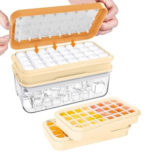 LunaLulinlk Freezer Ice Tray with Lid, Makes 64 Ice Cubes, Includes 2 Ice Trays, Ice Box, Ice Scoop and Lid, BPA Free, Orange - 1 of 3