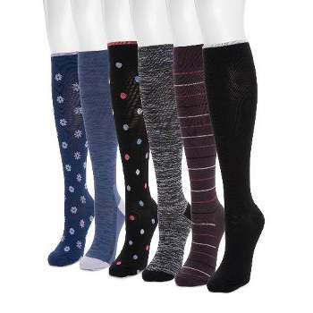 MUK LUKS Womens 6 Pack Nylon Compression Knee-High Socks