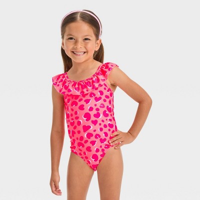 Image of Baby Girls' Heart Printed Ruffle One Piece Swimsuit - Cat & Jack™ Pink 12M