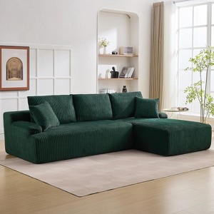 Luxury Modern Corduroy L-Shaped Couch with Chaise, 106" Cloud Modular Sectional Sofa, Throw Pillows & Back Cushions, Upholstered Sleeper Sofa Bed - 1 of 4
