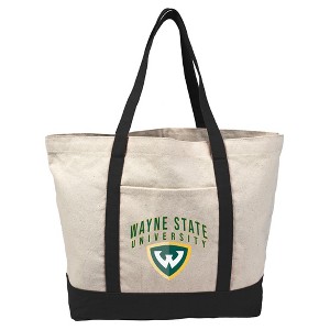 Wayne State University Primary Logo Canvas Tote Bag With External Pocket, Reusable Shoulder Bag for Shopping, School, Beach - 1 of 4