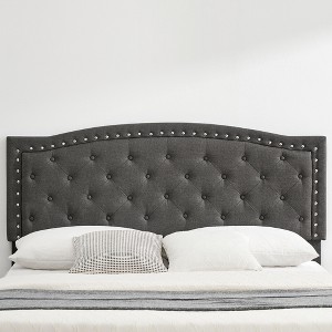 Full/Queen Size Platform Bed Frame, Modern Upholstered Bed Frame with a Height-Adjustable Button-Tufted Headboard, Noise Free Wood Slats Mattress - 1 of 4