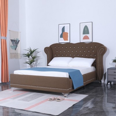 Lugang Upholstered Wingback Bed