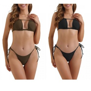 INSPIRE CHIC Women's Halter Push-Up Bikini Sets Tie Side Triangle Bottoms Swimwear Bathing Suits 2 Sets - 1 of 4