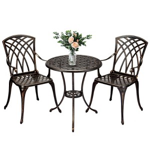 Whizmax 3-Piece Outdoor Cast Aluminum Bistro Set - Rust-Resistant Patio Table & Chairs with Umbrella Hole, for Garden, Balcony, Backyard - 1 of 4