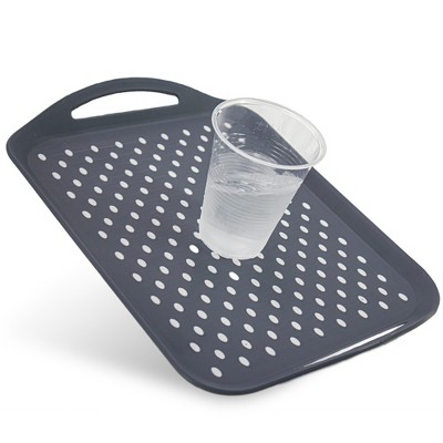 5 Star Super Deals Non Slip Serving Tray With Handles - Rubber Silicone Grip Anti Spill Plastic Food Carrying Tray - TV Dinner Tray