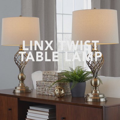White and Gold 29.5" Metal Table Lamp Set with Linen Shade