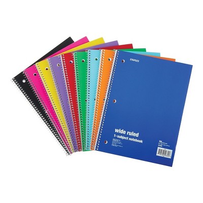 Staples 1-Subject Notebook 8" x 10.5" Wide Rule 70 Sh. Assorted (27497M) 321463