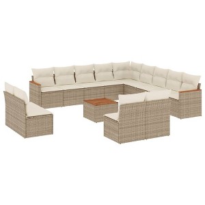 vidaXL 14 Piece Patio Sofa Set with Cushions - Beige With Table - 1 of 4