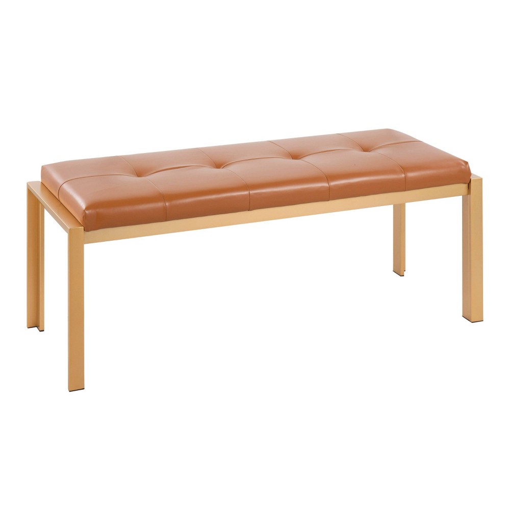 46&#34; Fuji PU Leather/Metal Bench Gold/Camel - LumiSource: Plush, Upholstered, Entryway Seating