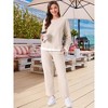 INSPIRE CHIC Women's Cotton Pajamas Waffle Long Sleeves Top and Pants with Pockets Lounge Sets - 2 of 4