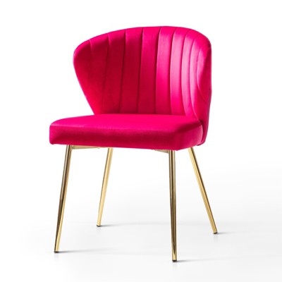 Fuchsia Velvet Upholstered Side Chair with Gold Metal Legs
