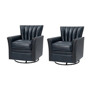Set of 2 Eva Genuine Leather Swivel Rocker Armchair with Nailhead Trims for Living Room | ARTFUL LIVING DESIGN - 1 of 4