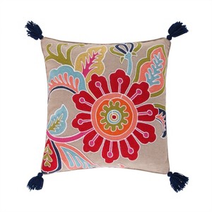 Jules Crewel Flower Decorative Pillow - Levtex Home - 1 of 4