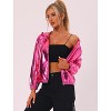 INSPIRE CHIC Women's Holographic Shiny Long Sleeve Zipper Hooded Metallic Jacket - 3 of 4