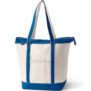 Lands' End Zip Top Long Handle Canvas Tote Bag - 1 of 4