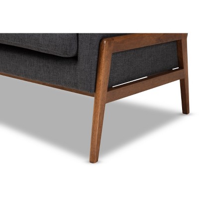 Dark Grey Faux Leather and Wood Accent Chair