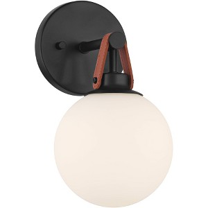 360 Lighting Nubuck 10 1/2" High Black and Brown Leather Wall Sconce - 1 of 4