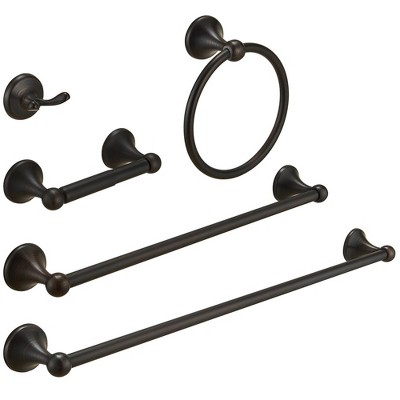 BWE 5-Piece Bath Hardware Set with 2-Towel Bars/Racks, Towel/Robe Hook, Toilet Paper Holder
