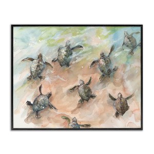 Stupell Industries Baby Sea Turtles Swimming Shore Framed Giclee Art, Black, 30" x 24" - 1 of 4