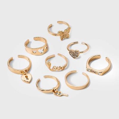 Girls' 8pk Love Ring Set - art class™ Gold