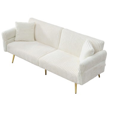 NicBex 79 Inch Corduroy Convertible Sofa Bed with Folding Armrests for Office,Living Room,Apartment,White