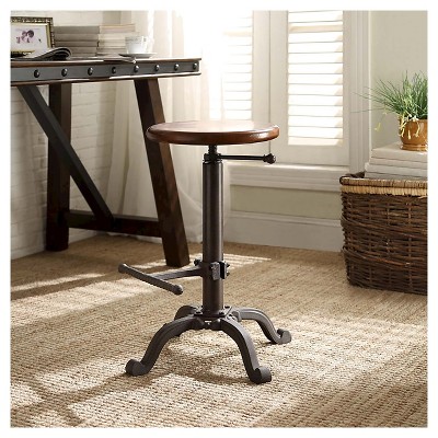Waylon Adjustable Brown Mango Wood and Metal Swivel Stool