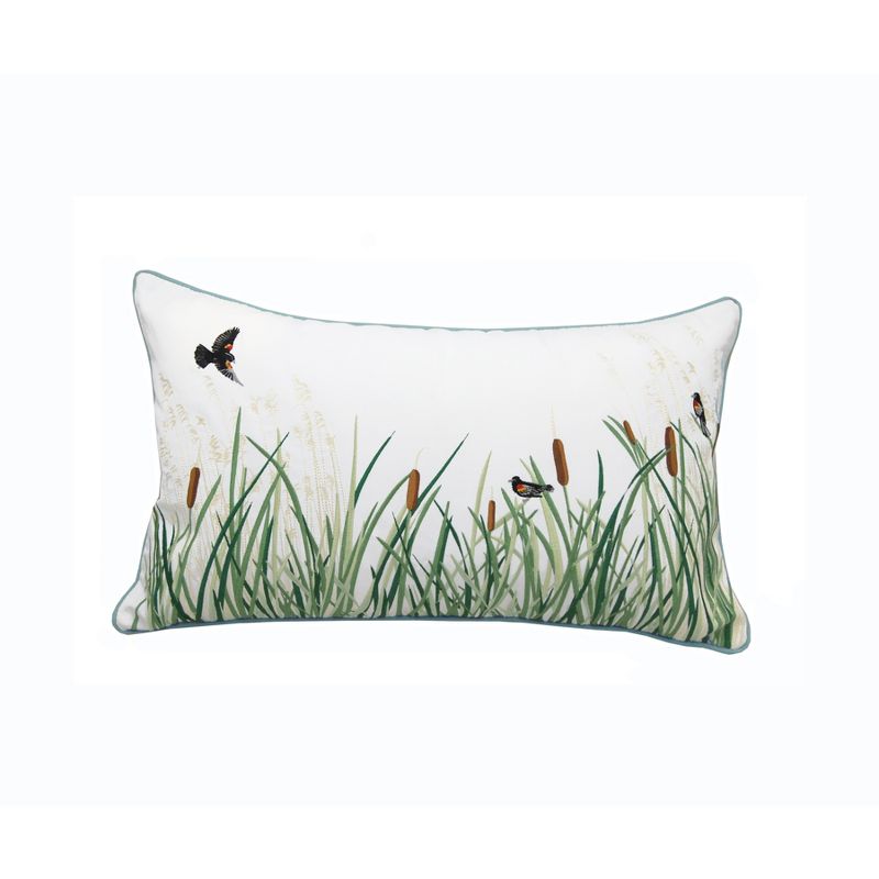RightSide Designs Cattails & Red Winged Blackbird Indoor / Outdoor Throw Pillow, 1 of 6