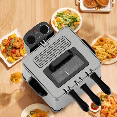 WHALL 5.3QT Electric Deep Fryer, 1700W Stainless Steel Fryer with Triple Baskets, Adjustable Temperature Control, Perfect for Family Meals and Parties