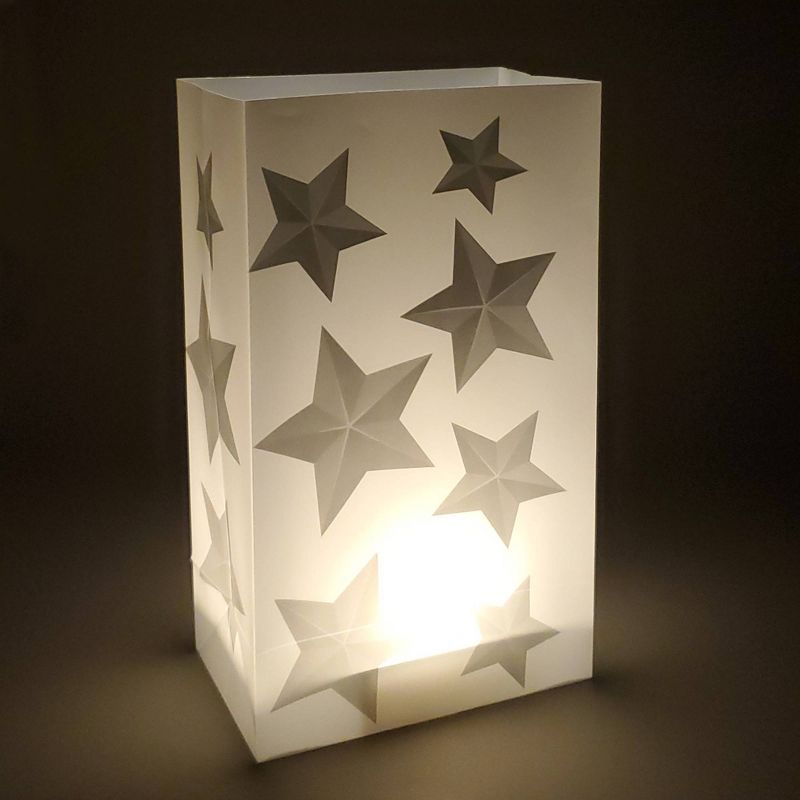 6ct LumaBase Silver Stars LED Battery Operated Luminaria Kit with Timer, 3 of 6