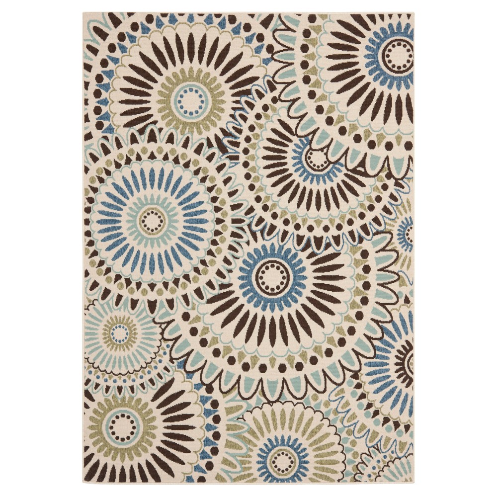 5'3 x7'7  Aegina Indoor/Outdoor Area Rug Cream/Blue - Safavieh Coordinate indoor and outdoor spaces with pretty and practical area rugs from the Aegina collection in designs from mod florals to traditional classics. Aegina Indoor Outdoor Rugs harmonize decorative beauty with all-weather sensibilities in outdoor living spaces. Featuring decor-smart designs and machine-loomed using enhanced polypropylene yarns for easy-care, Aegina rugs are the perfect complement to outdoor decor. Indoor-outdoor rugs are made with durable synthetic materials to help them to withstand high traffic and natural weather elements. Aegina rugs are resistant to weather, wear, stains, mold, mildew and fading from the sun. Size: 5'3 x7'7 . Color: Cream/Blue. Pattern: Shapes.