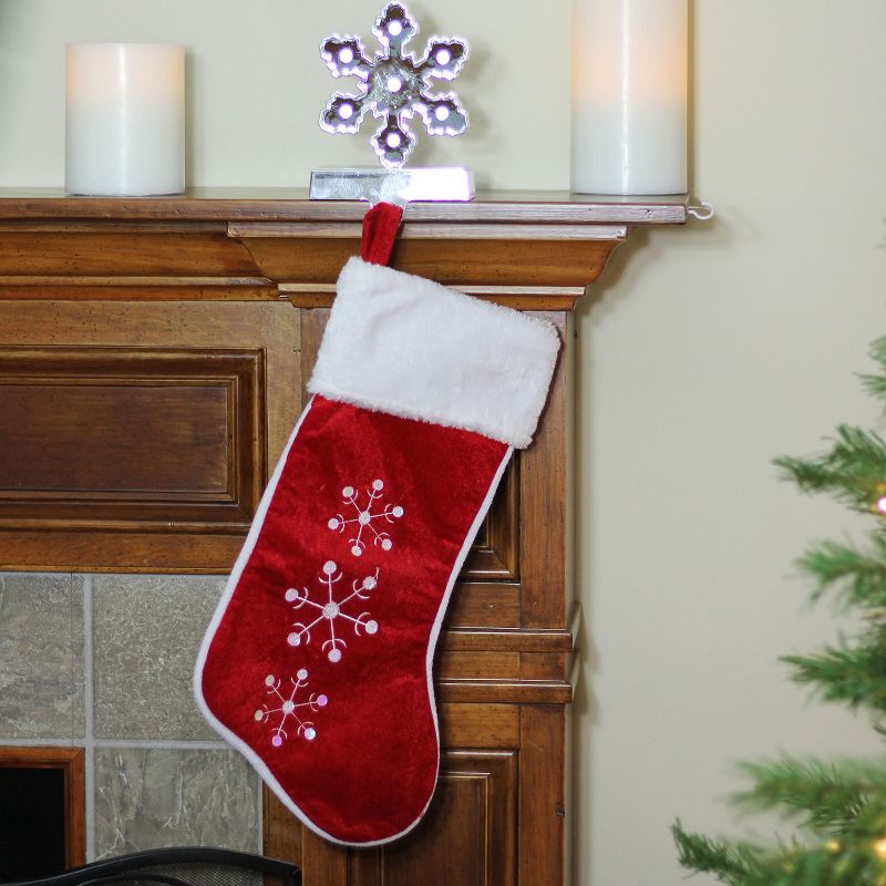 Northlight 19" Red and White Snowflake Embroidered Christmas Stocking, 3 of 4