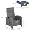 Outdoor Recliner Chair with Cushions, Reclining Patio Lounge Chair with Adjustable Footrest, Armrests, Tray Table - 3 of 4