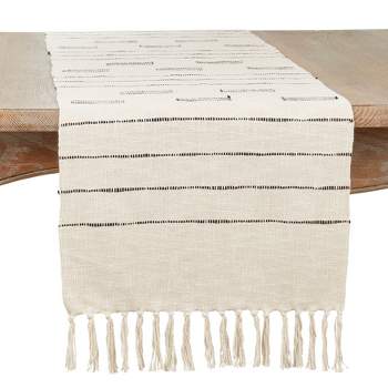 Saro Lifestyle Cotton Table Runner with Dash Line Design, 16"x72", Off-White