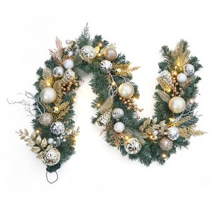CuisinSmart Christmas Garland, 6 Ft Pre-Lit Christmas Garland Decorations with Ribbon Bows, Ball Ornaments - 1 of 4
