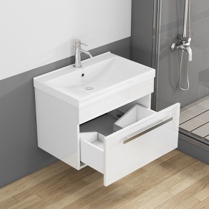 KWPZQEB 24" Gloss Wall-Mounted Bathroom Vanity with Sink Combo, Floating Vanity with Drawer, Metal Factory Handle & Soft-Close System, Glossy White - 1 of 4